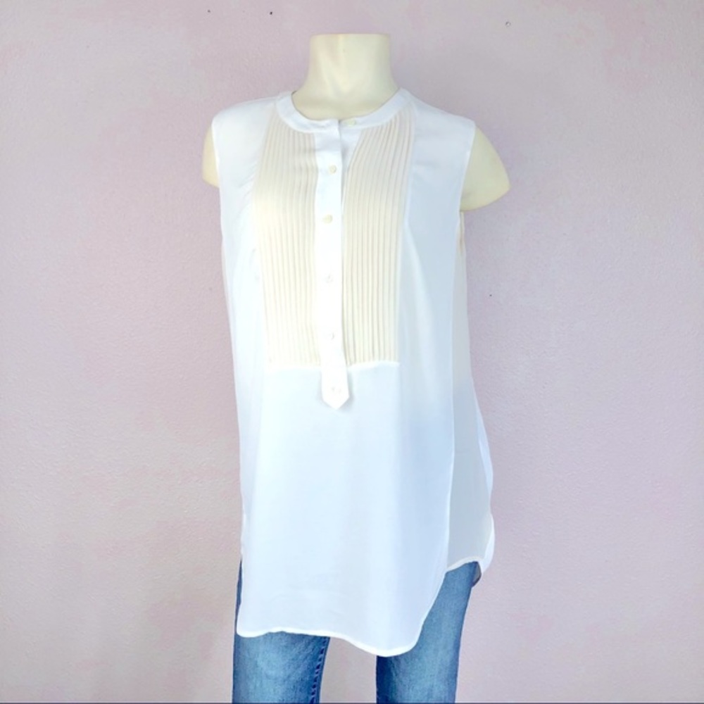 Vince Silk Pleat Front Sleeveless Top